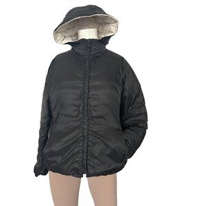 Moorer Women's IT 46 US XL Black Beige Reversible Jacket Down Hood Puffer Coat